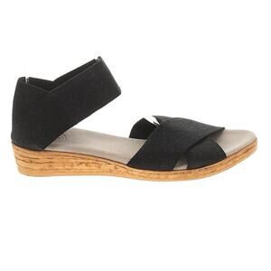 Charleston Shoe Co. Sandals Peach Tree Low Wedge Elastic Strap Black Neutral